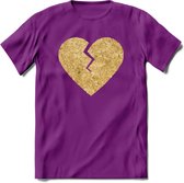 Valentijn Goud Hart T-Shirt | Grappig Valentijnsdag Cadeautje voor Hem en Haar | Dames - Heren - Unisex | Kleding Cadeau | - Paars - L