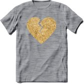 Valentijn Goud Hart T-Shirt | Grappig Valentijnsdag Cadeautje voor Hem en Haar | Dames - Heren - Unisex | Kleding Cadeau | - Donker Grijs - Gemaleerd - L
