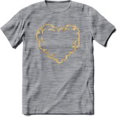 Valentijn Goud Hart T-Shirt | Grappig Valentijnsdag Cadeautje voor Hem en Haar | Dames - Heren - Unisex | Kleding Cadeau | - Donker Grijs - Gemaleerd - S