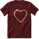 Valentijn Goud Hart T-Shirt | Grappig Valentijnsdag Cadeautje voor Hem en Haar | Dames - Heren - Unisex | Kleding Cadeau | - Burgundy - XL