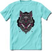 Vos - Dieren Mandala T-Shirt | Roze | Grappig Verjaardag Zentangle Dierenkop Cadeau Shirt | Dames - Heren - Unisex | Wildlife Tshirt Kleding Kado | - Licht Blauw - XL