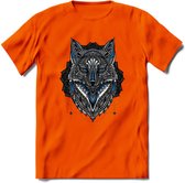 Vos - Dieren Mandala T-Shirt | Blauw | Grappig Verjaardag Zentangle Dierenkop Cadeau Shirt | Dames - Heren - Unisex | Wildlife Tshirt Kleding Kado | - Oranje - XXL