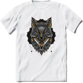 Vos - Dieren Mandala T-Shirt | Geel | Grappig Verjaardag Zentangle Dierenkop Cadeau Shirt | Dames - Heren - Unisex | Wildlife Tshirt Kleding Kado | - Wit - L