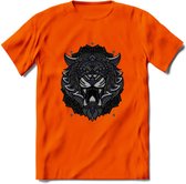 Tijger - Dieren Mandala T-Shirt | Donkerblauw | Grappig Verjaardag Zentangle Dierenkop Cadeau Shirt | Dames - Heren - Unisex | Wildlife Tshirt Kleding Kado | - Oranje - M