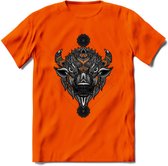 Bizon - Dieren Mandala T-Shirt | Oranje | Grappig Verjaardag Zentangle Dierenkop Cadeau Shirt | Dames - Heren - Unisex | Wildlife Tshirt Kleding Kado | - Oranje - L