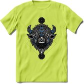 Bizon - Dieren Mandala T-Shirt | Blauw | Grappig Verjaardag Zentangle Dierenkop Cadeau Shirt | Dames - Heren - Unisex | Wildlife Tshirt Kleding Kado | - Groen - XL