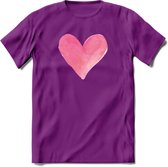 Valentijn Pastel waterverf Hart T-Shirt | Grappig Valentijnsdag Cadeautje voor Hem en Haar | Dames - Heren - Unisex | Kleding Cadeau | - Paars - XXL