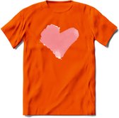 Valentijn Pastel waterverf Hart T-Shirt | Grappig Valentijnsdag Cadeautje voor Hem en Haar | Dames - Heren - Unisex | Kleding Cadeau | - Oranje - M