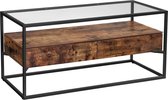 TV-plank, TV-tafel, lowboard, glazen tafel, 2 laden, woonkamer, slaapkamer, gehard glas, industrieel ontwerp, vintage bruin-zwart LTV051B01