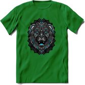 Leeuw - Dieren Mandala T-Shirt | Lichtblauw | Grappig Verjaardag Zentangle Dierenkop Cadeau Shirt | Dames - Heren - Unisex | Wildlife Tshirt Kleding Kado | - Donker Groen - L