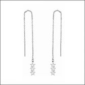 Aramat jewels ® - Doortrek oorbellen met kettinkje 3 sterren zilverkleurig staal