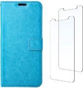 LuxeBass Boekhoesje en 2x Screenprotector geschikt voor iPhone 13 Pro -  Turquoise - telefoonhoes - gsm hoes - telefoonhoesjes
