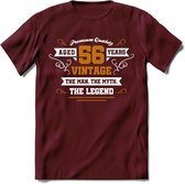 56 Jaar Legend T-Shirt | Goud - Wit | Grappig Verjaardag en Feest Cadeau Shirt | Dames - Heren - Unisex | Tshirt Kleding Kado | - Burgundy - S