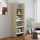 Decoways - Boekenkast 60x35x180 cm spaanplaat wit en sonoma eikenkleurig