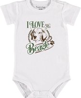 Baby Rompertje met tekst 'Beagle' |Korte mouw l | wit zwart | maat 50/56 | cadeau | Kraamcadeau | Kraamkado