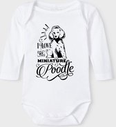 Baby Rompertje met tekst 'Miniatuur Poodle/ Dwergpoodle' | Lange mouw l | wit zwart | maat 62/68 | cadeau | Kraamcadeau | Kraamkado