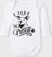 Baby Rompertje met tekst 'Pitbull' |Lange mouw l | wit zwart | maat 50/56 | cadeau | Kraamcadeau | Kraamkado