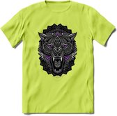 Wolf - Dieren Mandala T-Shirt | Paars | Grappig Verjaardag Zentangle Dierenkop Cadeau Shirt | Dames - Heren - Unisex | Wildlife Tshirt Kleding Kado | - Groen - XL