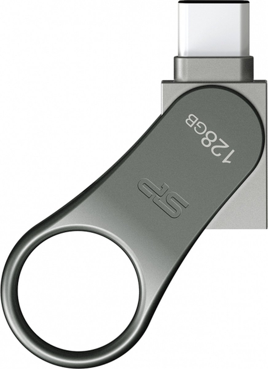 Silicon Power Silicon Power Mobile C80 USB flash drive 128 GB USB Type-A / USB Type-C 3.2 Gen 1 (3.1 Gen 1) Titanium Usb-stick - USB 3.0 A/USB-C - 128 GB - grijs