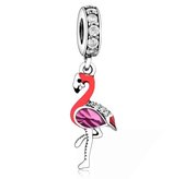 Tracelet - Zilveren bedels - Bedel Flamingo | Charm bedel met hoogwaardig emaille | 925 Sterling Zilver - Pandora Compatible - Met 925 Zilver Certificaat - Tip voor Valentijn