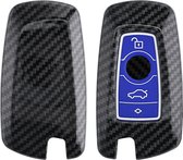 kwmobile hoes voor autosleutel compatibel met BMW 3-knops draadloze autosleutel (alleen Keyless Go) - Autosleutelbehuizing in blauw / zwart - Carbon design