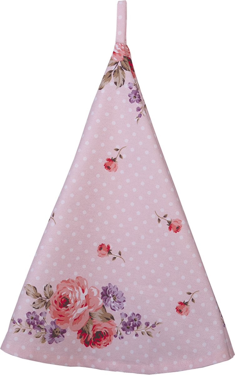 Clayre & Eef Theedoek Ø 80 cm Roze Paars Katoen Rozen