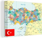 Canvas Schilderij Gekleurde kaart van Turkije met de vlag - 40x30 cm - Wanddecoratie