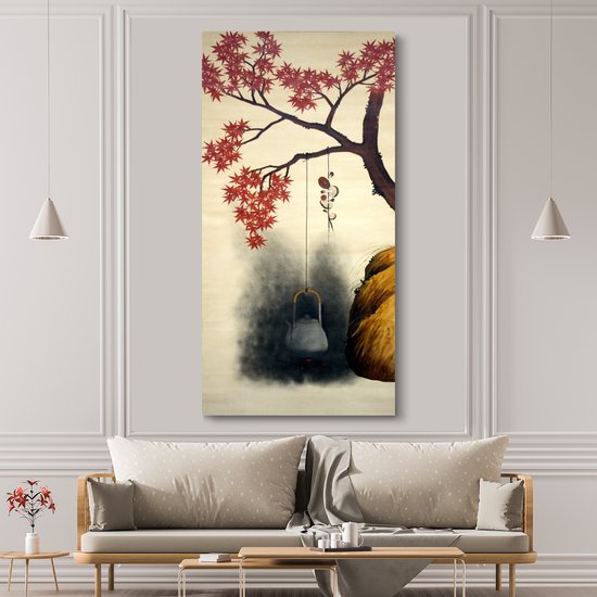 Tableau sur Toile Esdoorn en Automne - Peinture de Shibata Zeshin - 80x160 cm - Décoration murale