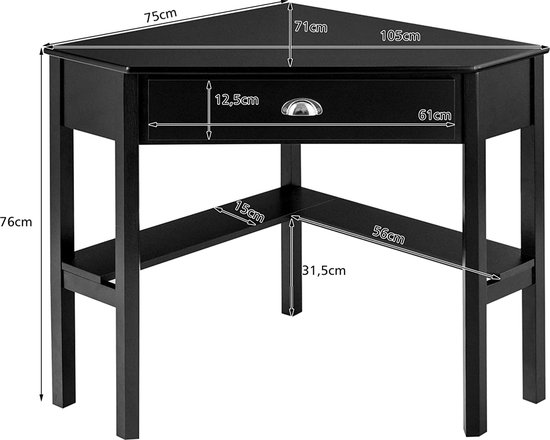 WOLTU Bureau d'ordinateur avec 2 Étagères, Bureau d'angle en L, Bois d'Ingénierie et Métal