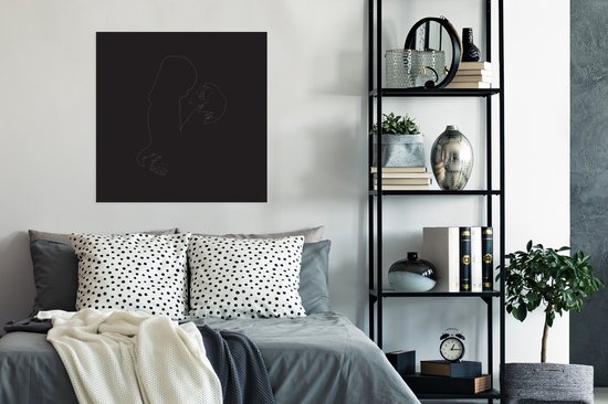 Illustration en couple amoureux sur fond noir Poster papier 75x75 cm - Tirage photo sur Poster (décoration murale salon / chambre)