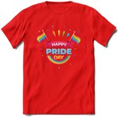 Happy Pride Day | Pride T-Shirt | Grappig LHBTIQ+ / LGBTQ / Gay / Homo / Lesbi Cadeau Shirt | Dames - Heren - Unisex | Tshirt Kleding Kado | - Rood - S