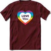 Love Wins | Pride T-Shirt | Grappig LHBTIQ+ / LGBTQ / Gay / Homo / Lesbi Cadeau Shirt | Dames - Heren - Unisex | Tshirt Kleding Kado | - Burgundy - XXL