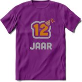 12 Jaar Feest T-Shirt | Goud - Zilver | Grappig Verjaardag Cadeau Shirt | Dames - Heren - Unisex | Tshirt Kleding Kado | - Paars - L