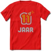 11 Jaar Feest T-Shirt | Goud - Zilver | Grappig Verjaardag Cadeau Shirt | Dames - Heren - Unisex | Tshirt Kleding Kado | - Rood - 3XL