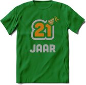 21 Jaar Feest T-Shirt | Goud - Zilver | Grappig Verjaardag Cadeau Shirt | Dames - Heren - Unisex | Tshirt Kleding Kado | - Donker Groen - XL