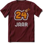 24 Jaar Feest T-Shirt | Goud - Zilver | Grappig Verjaardag Cadeau Shirt | Dames - Heren - Unisex | Tshirt Kleding Kado | - Burgundy - XXL