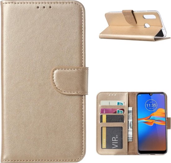 LuxeBass Hoesje geschikt voor Motorola E6 Plus / E6S - Bookcase Goud - portemonnee hoesje - telefoonhoes - gsm hoes - telefoonhoesjes