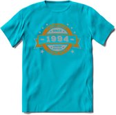 Premium Since 1994 T-Shirt | Zilver - Goud | Grappig Verjaardag en Feest Cadeau Shirt | Dames - Heren - Unisex | Tshirt Kleding Kado | - Blauw - XL