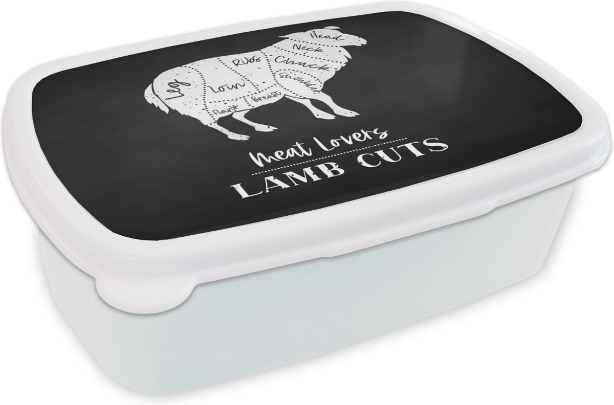Broodtrommel Wit - Lunchbox - Brooddoos - Schaap - Keuken - Slager - 18x12x6 cm - Volwassenen