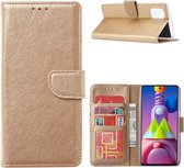 LuxeBass Hoesje geschikt voor Samsung Galaxy M51 - Bookcase Goud - portemonnee hoesje - telefoonhoes - gsm hoes - telefoonhoesjes