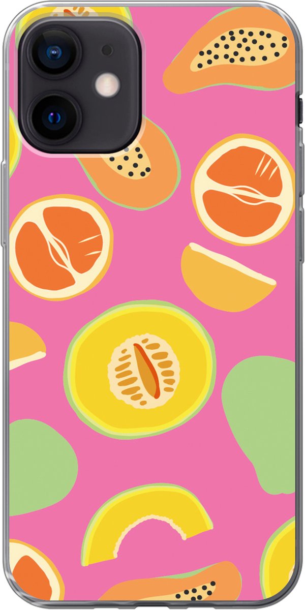 Telefoonhoesje Geschikt voor iPhone 12 hoesje - Fruit - Patronen - Roze - Siliconen Telefoonhoesje