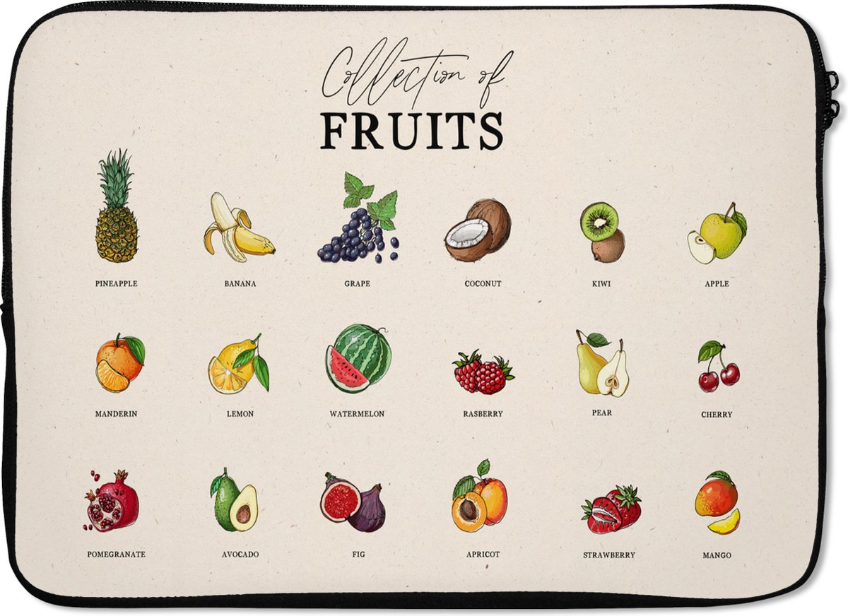 Laptophoes 13 inch - Fruit - Eten - Keuken - Laptop sleeve - Binnenmaat 32x22,5 cm - Zwarte achterkant - Cadeau voor vrouw