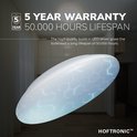 Witte, ronde plafondlamp met honingraatpatroon. 5 jaar garantie, 50.000 uur levensduur, dimbaar, CCT instelbaar.