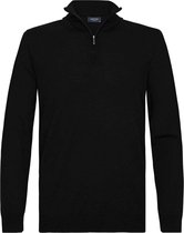 Profuomo - Pullover Merino Half Zip Zwart - L - Slim-fit