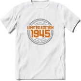 1945 Limited Edition Ring T-Shirt | Zilver - Goud | Grappig Verjaardag en Feest Cadeau Shirt | Dames - Heren - Unisex | Tshirt Kleding Kado | - Wit - M