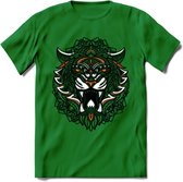 Tijger - Dieren Mandala T-Shirt | Oranje | Grappig Verjaardag Zentangle Dierenkop Cadeau Shirt | Dames - Heren - Unisex | Wildlife Tshirt Kleding Kado | - Donker Groen - 3XL