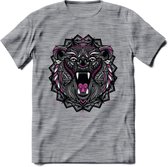 Beer - Dieren Mandala T-Shirt | Roze | Grappig Verjaardag Zentangle Dierenkop Cadeau Shirt | Dames - Heren - Unisex | Wildlife Tshirt Kleding Kado | - Donker Grijs - Gemaleerd - XL