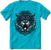 Tijger - Dieren Mandala T-Shirt | Roze | Grappig Verjaardag Zentangle Dierenkop Cadeau Shirt | Dames - Heren - Unisex | Wildlife Tshirt Kleding Kado | - Blauw - S