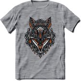 Vos - Dieren Mandala T-Shirt | Oranje | Grappig Verjaardag Zentangle Dierenkop Cadeau Shirt | Dames - Heren - Unisex | Wildlife Tshirt Kleding Kado | - Donker Grijs - Gemaleerd - X