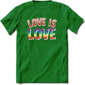 Love Is Love | Pride T-Shirt | Grappig LHBTIQ+ / LGBTQ / Gay / Homo / Lesbi Cadeau Shirt | Dames - Heren - Unisex | Tshirt Kleding Kado | - Donker Groen - S